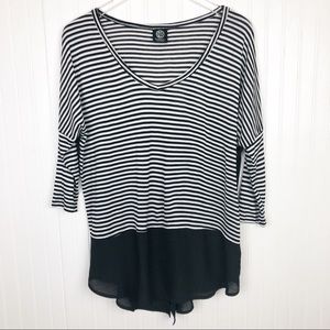 Bobeau Black And White Striped Top